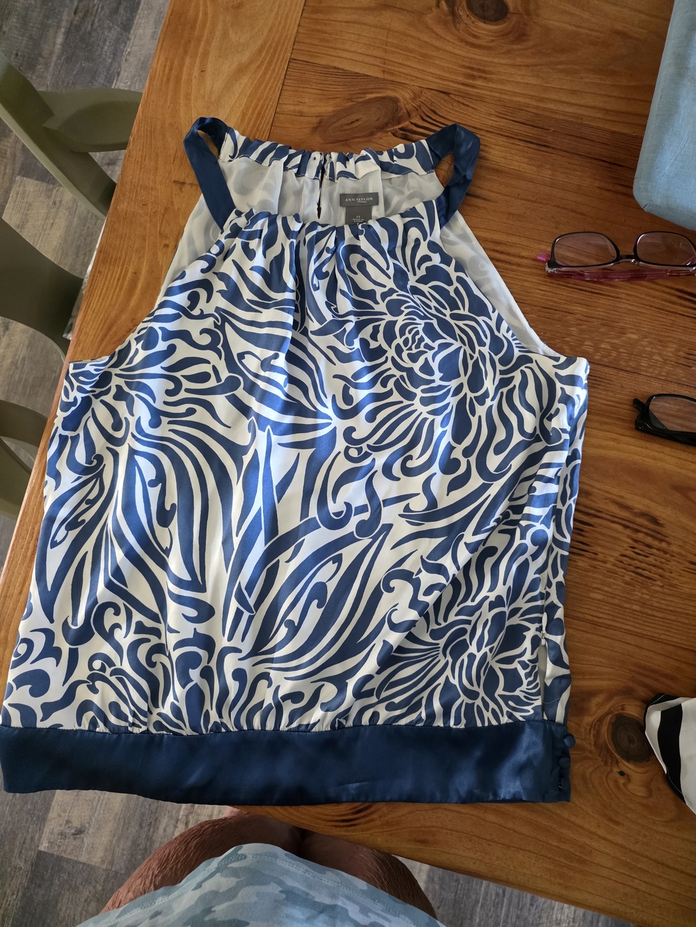 Sleeveless Navy Floral Print Halter Top by Ann Taylor